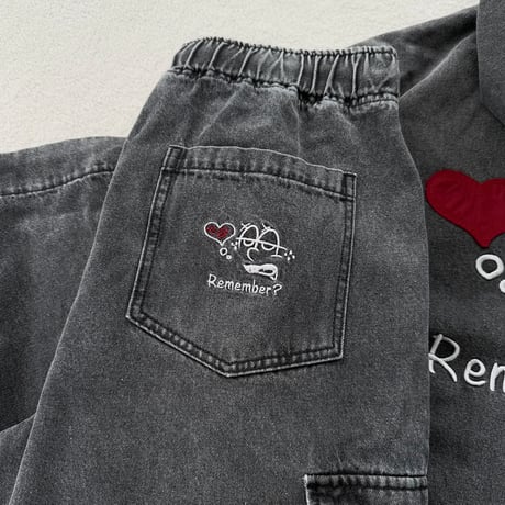Wash Denim Wide Cargo Pants
