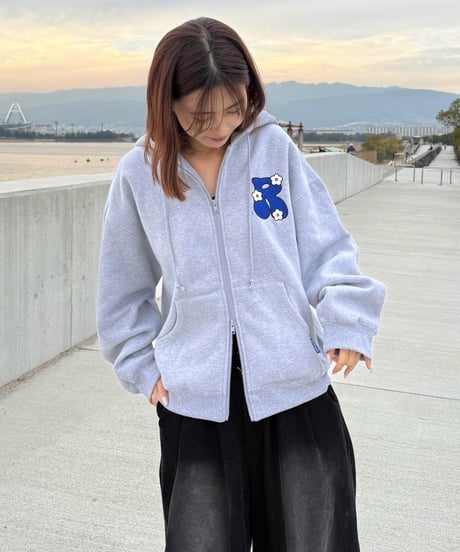3D Embroidery Flower Zip Hoodie