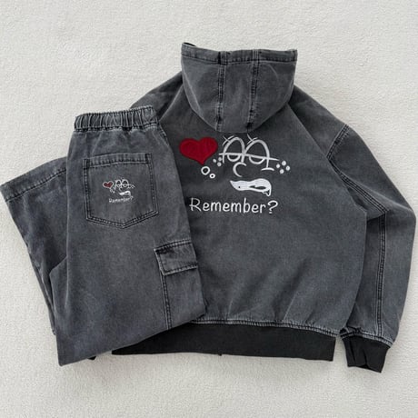 Wash Denim Wide Cargo Pants