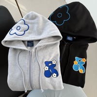 3D Embroidery Flower Zip Hoodie