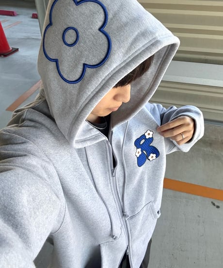 3D Embroidery Flower Zip Hoodie