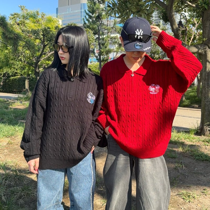 ❤︎　 Nîmes handmade cable knit RED THE TOÉ Nîmes handmade cable knit red - メルカリ