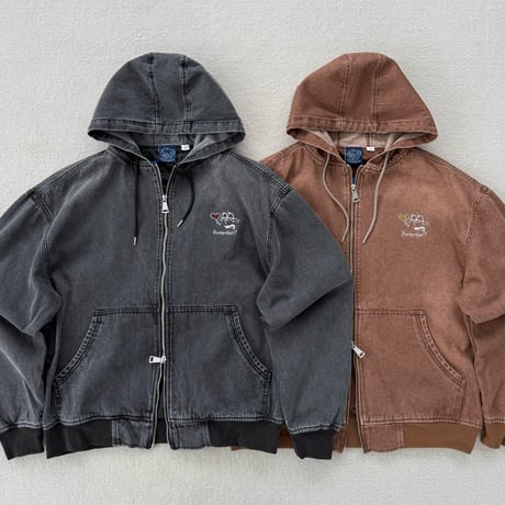 Wash Denim Zip Hoodie