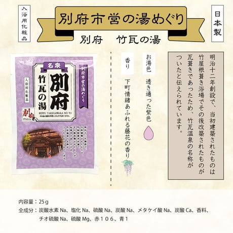 【メール便発送】入浴用化粧品　別府市営の湯めぐり８種セット