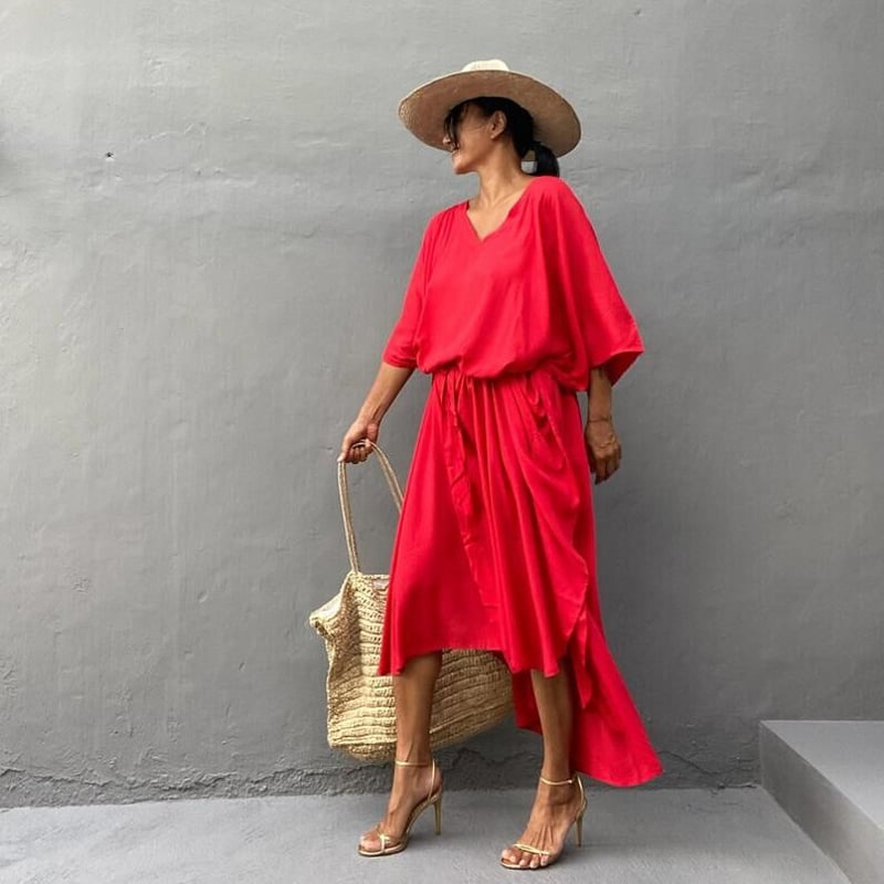 カフタンドレス WONDER FULL LIFE ワンダーフルライフ ボタニカルダイ コットン