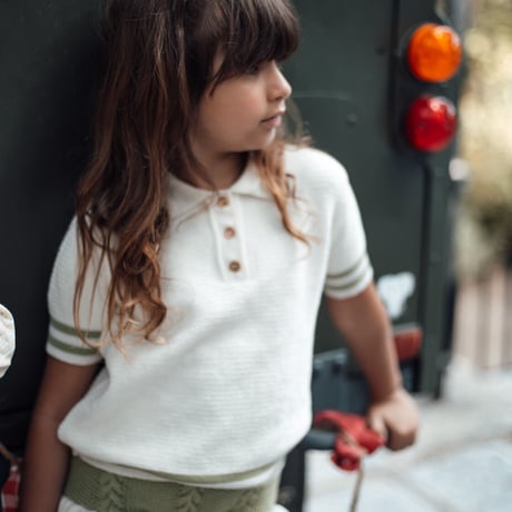 【 ラスト1点 】Birinit Petit  /  White and green polo shirt