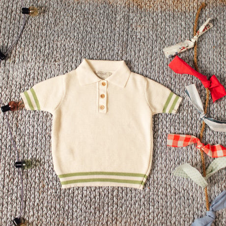 【 ラスト1点 】Birinit Petit  /  White and green polo shirt