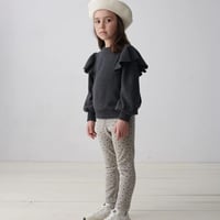 【 ラスト1点 】MY LITTLE COZMO  /  ORGANIC KNIT RUFFLE SWEATER  DARK GREY