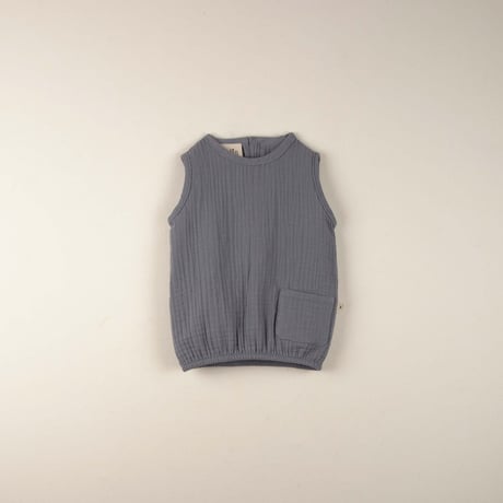 【 ラスト1点 】Popelin  /  Greyish-blue organic shirt with cutaway sleeve