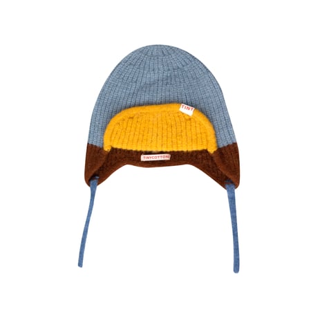 【 ラスト1点 】TINYCOTTONS  /  COLOR BLOCK EARFLAP BEANIE -warm blue/brown