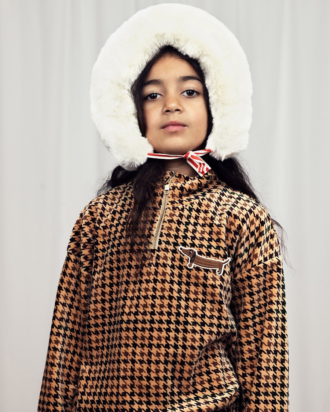 MINI RODINI / DOG HOUNDSTOOTH AOP VELOUR HALF