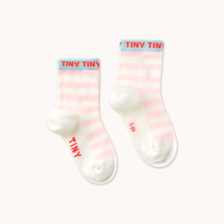 TINYCOTTONS  /  STRIPES SHORT HEIGHT SOCKS -off-white/pastel pink