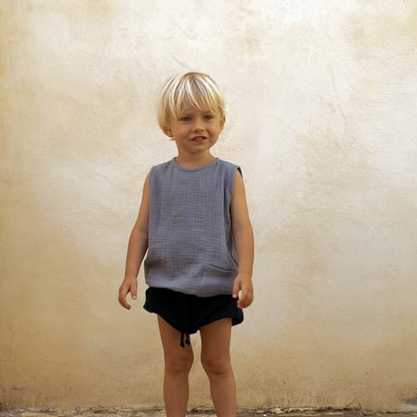 【 ラスト1点 】Popelin  /  Greyish-blue organic shirt with cutaway sleeve