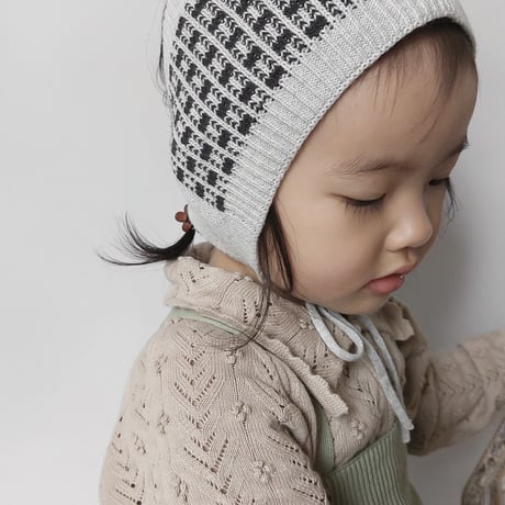 poche  /  bow tie bonnet - oatmeal × black