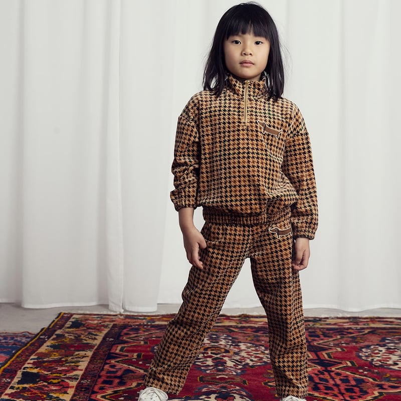 MINI RODINI / DOG HOUNDSTOOTH AOP VELOUR HALF