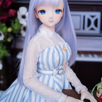 DD・DDS Lace top and jumper skirt three-piece set [Blue x White Stripes]