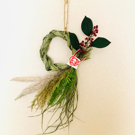 しめ縄④ お正月飾りハンドメイド稲穂アーティフィシャルしめ縄リース