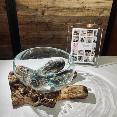 流木ガラスベース BALI 流木ガラスフラワーベース【4】 【w35〜48cm
