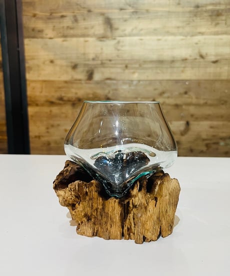 流木ガラス ガラスと流木のプランターオブジェ Lサイズ(12162)【花瓶 花器 花入れ