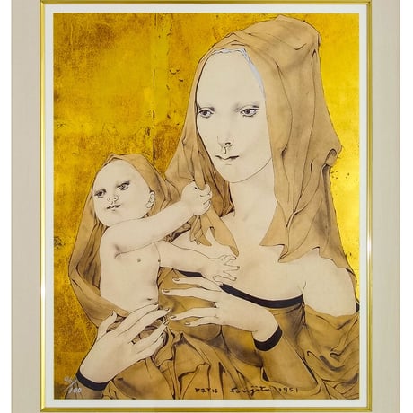 版画　藤田嗣治 「聖母子 Maternite」 シルクスクリーン ミクストメディア　額付き　F6号相当　Foujita　真作保証　YE382