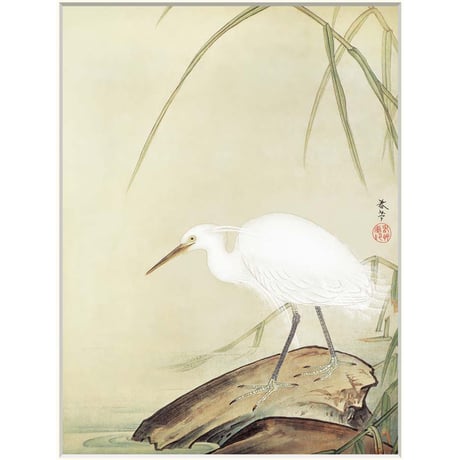 ● 菱田春草 「芦に白鷺」 額入り 複製画 高精彩工芸画 額装画 日本画 名画 レプリカ 花鳥風月 動物画 水辺の野鳥 しらさぎ J2-119 【納期：約1週間】
