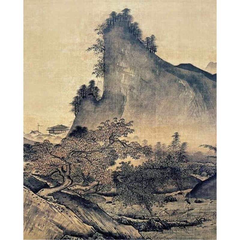 複製/雪舟/四季山水図/春景図/工芸/解説書付/桐共箱付/布袋屋掛軸HH-985