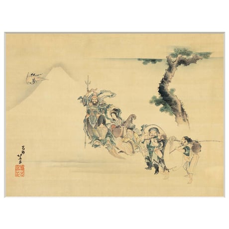● 葛飾北斎 「七福神」 額入り 複製画 高精彩工芸画 額装画 縁起絵 名画 レプリカ 原画は肉筆画  ネルソン・アトキンス美術館（アメリカ）所蔵 J2-136 【納期：約1週間】