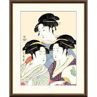 ● 喜多川歌麿 「寛政の三美人」額入り 複製画 高精彩工芸画 額装画 浮世絵 大首絵 名画 レプリカ 人物 美人画 錦絵 木版画 蔦屋 J5-G002 【納期：1週間】