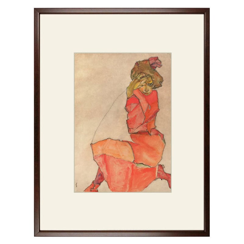 エゴン・シーレ、【両肘で体をささえ、跪く少女】、希少な画集画