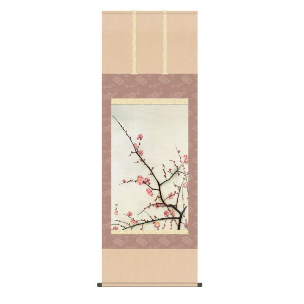 速水御舟絹本掛軸彩色画【梅花に小禽図】肉筆軸先良品模写NO54