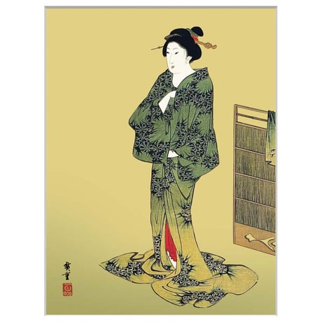 ● 歌川広重 「浴衣美人図」 額入り 複製画 高精彩工芸画 額装画 肉筆浮世絵 名画 レプリカ 人物 美人画 錦絵 摘水軒記念文化振興財団（千葉県）所蔵 J2-152 【納期：1週間】