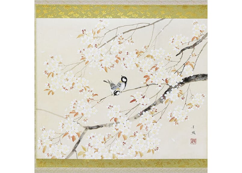 掛軸 「桜」 出口華凰 日本画 尺八ヨコ 日本画 真筆 手描き 花鳥 