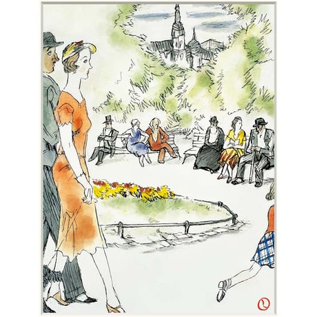 ● 竹久夢二 「ベルリンの公園」 額入り 複製画 高精彩工芸画 日本画 名画 レプリカ 美人画 大正ロマン 夢二郷土美術館（岡山）所蔵 J2-127【納期：約1週間】