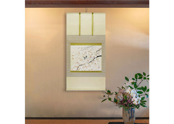 掛軸 「桜」 出口華凰　日本画　尺八ヨコ　日本画　真筆　手描き　花鳥