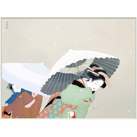 ● 上村松園 「牡丹雪」 額入り 複製画 高精彩工芸画 額装画 日本画 風景 名画 レプリカ 美人画 冬 雪景色 山種美術館（東京）所蔵 J2-030 【納期：約1週間】