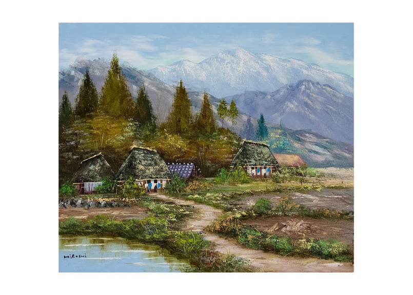 油彩キャンバス F8里山風景画 - 絵画