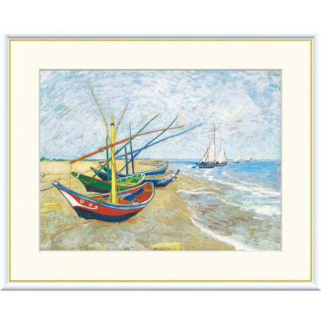 ★ ゴッホ 「サント・マリーの漁船」 額入り 複製画 高精彩工芸画 額絵 額装画 名画 レプリカ 透明アクリル ポスト印象派 アルル時代 ゴッホ美術館所蔵 J1-239 【納期：約1週間】