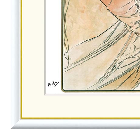 ミュシャ 「芸術・絵画」 額入り 複製画 高精彩工芸画 額絵 額装画 アート レプリカ 透明アクリル アールヌーボー 美人画 四芸術 Mucha J1-107 【納期：約1週間】