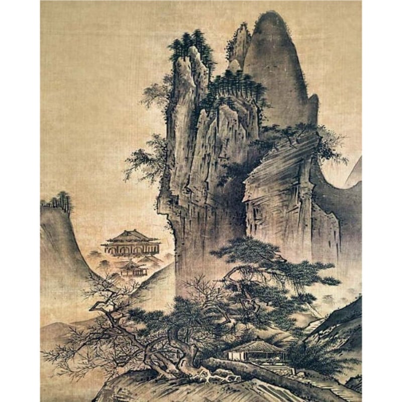 真作/春甫/雪景山水人物図/山水図/雪山行路図/掛軸/名家伝来/AD-930