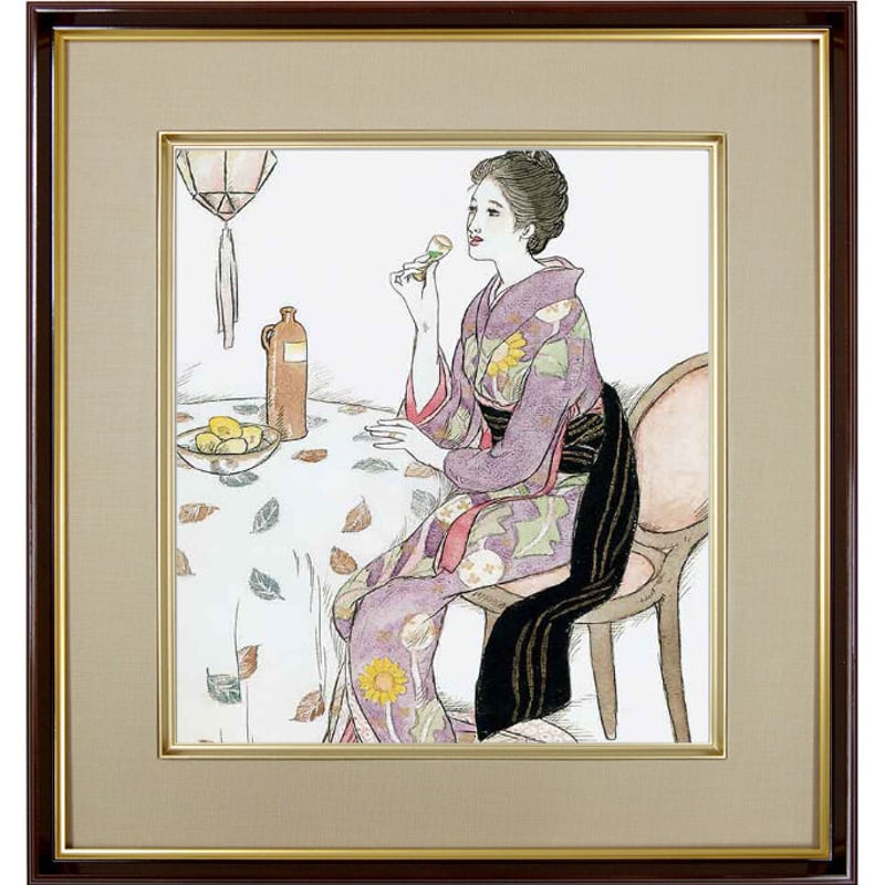 竹久夢二「青い酒」 複製色紙額 特殊工芸画 額入り 美人画 長崎 