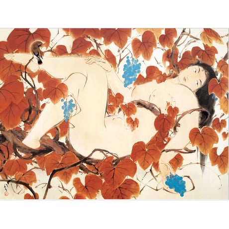 ● 川端龍子 「山葡萄」 額入り 複製画 高精彩工芸画 額装画 日本画 名画 レプリカ 美人画 花鳥図 龍子記念館（東京）所蔵J2-053【納期：約1週間】