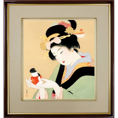 【色紙額】 上村松園「御所人形」額入り 日本画の名作 高精彩工芸画 複製画 人物 美人画 レプリカ  絵画 美術品 アート K10-011