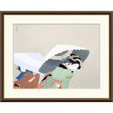 ● 上村松園 「牡丹雪」 額入り 複製画 高精彩工芸画 額装画 日本画 風景 名画 レプリカ 美人画 冬 雪景色 山種美術館（東京）所蔵 J2-030 【納期：約1週間】