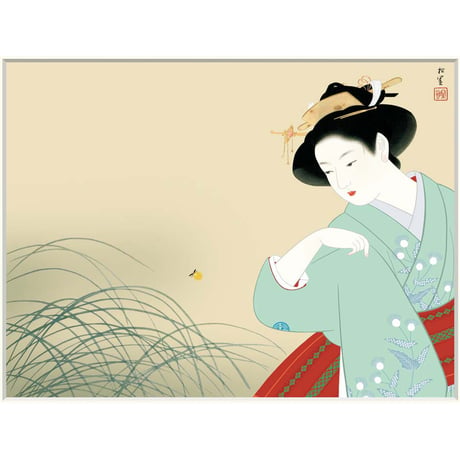 ● 上村松園 「新蛍」 額入り 複製画 高精彩工芸画 額装画 日本画 名画 レプリカ 美人画 にいぼたる 国立近代美術館（東京）所蔵  J2-028 【納期：約1週間】