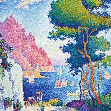 シニャック 「ノーリ岬」 額入り 複製画 高精彩工芸画  額装画 レプリカ  風景画 ポスト印象派 点描画 J1-137 【納期：約1週間】