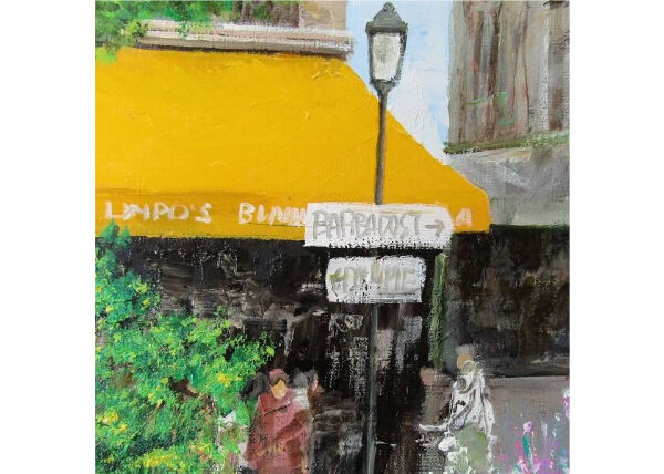 油彩画 生田明 「パリのカフェ」 F6号 油絵 額入り 風景画 真筆 肉筆画 
