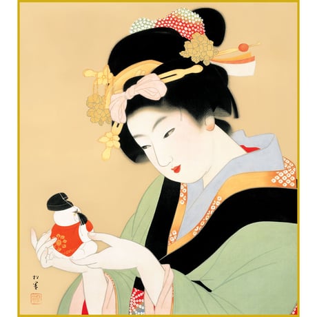 【色紙額】 上村松園「御所人形」額入り 日本画の名作 高精彩工芸画 複製画 人物 美人画 レプリカ  絵画 美術品 アート K10-011