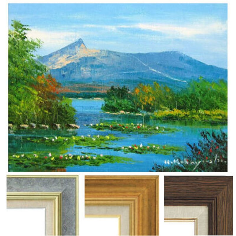 油彩画 自然風景 緑色系 木製フレーム 油絵 油彩 油彩画 絵 絵画【新緑の