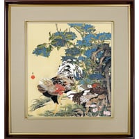 【色紙額】 伊藤若冲「紫陽花双鶏図」複製画　額入り　色紙額　特殊工芸画　あじさい　にわとり　動物画　日本画　名作　プライス・コレクション（アメリカ）／所蔵 K10-069