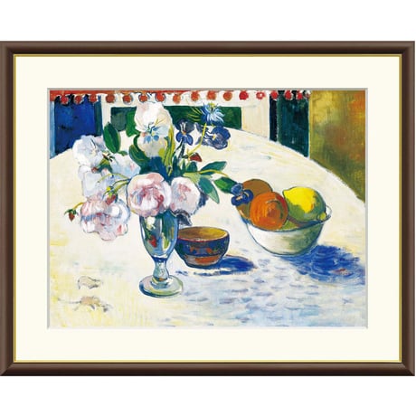 ゴーギャン 「青いアイリスとオレンジとレモン」 額入り 複製画 高精彩工芸画  額装画 レプリカ ポスト印象派 J1-150 【納期：約1週間】